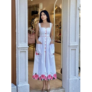 İTHAL PEMBE ÇİÇEK NAKIŞLI ELBİSE