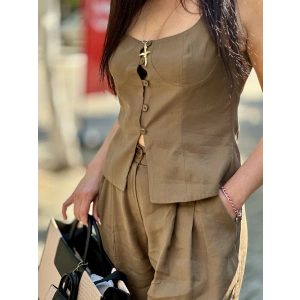 KAHVE DÜĞME DETAY BUSTİYER BLUZ