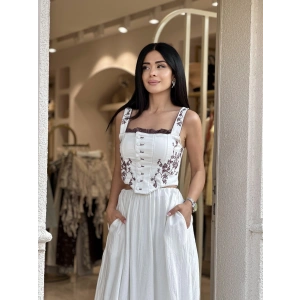 KAHVE NAKIŞLI BEYAZ BÜSTİYER CHN