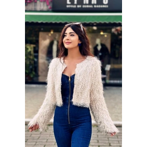 KREM PÜSKÜLLÜ CEKET