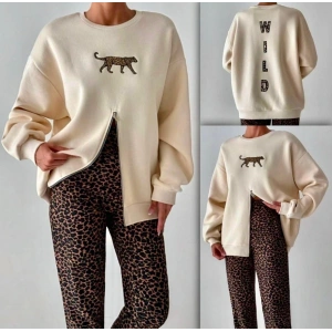 KREM RENK LEOPAR DETAY SWEATSHİRT