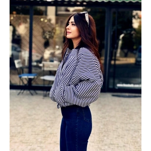 LACİVERT ÇİZGİLİ BOMBER MONT