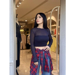LACİVERT TRASPARAN BLUZ W3