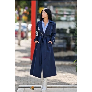 LACİVERT YAZI BASKILI TRENCOAT