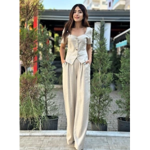 NATURAL KETEN BLUZ PANTOLON TAKIM