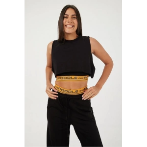 NEON YEŞİL LASTİK DETAY SİYAH PANTOLON