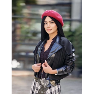 ÖNÜ KESİK DETAY TASARIM DERİ CEKET