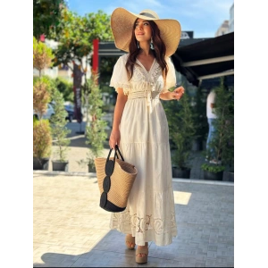 OTANTİK EKRU UZUN ELBİSE