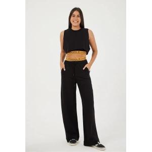 PEMBE LASTİK BEL DETAY SİYAH PANTOLON