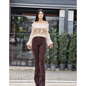 PENSLİ YÜKSEK BEL KAHVE PANTOLON