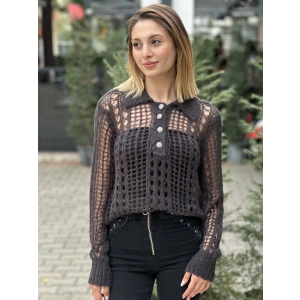 POLO YAKA TAŞ DÜĞMELİ AJURLU TRİKOKAZAK ANTRASİT