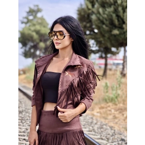 PÜSKÜLLÜ ACI KAHVE SÜET CEKET