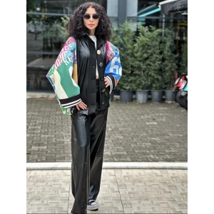 RENKLİ DERİ DETAY CEKET