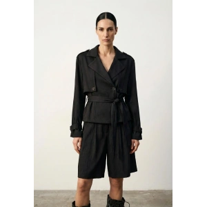 SATEN DOKULU KISA TRENCHCOAT