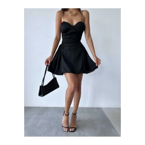 SATEN SİYAH MİNİ ELBİSE