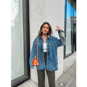 SIRTI BASKILI YAKASI TAŞLI KOT CEKET