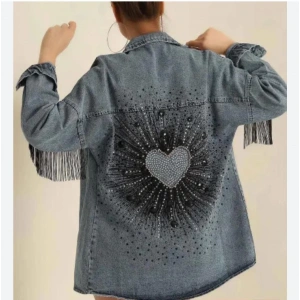 SIRTI KALPLİ TAŞ İŞLEMELİ KOT CEKET