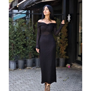 SİYAH BEL DETAY LİKRALI ELBİSE