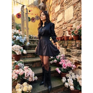 SİYAH BELİ LASTİKLİ ELBİSE