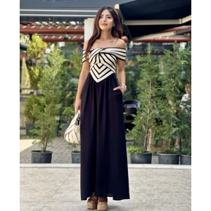 SİYAH BEYAZ TRİKO DETAYLI ELBİSE