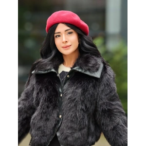 SİYAH DERİ DETAY KÜRK CEKET