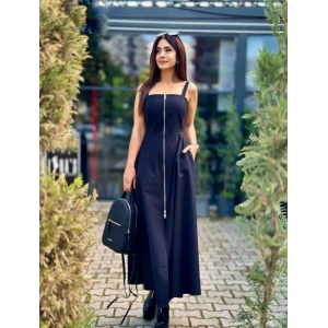 SİYAH FERMUARLI KLOŞ ELBİSE