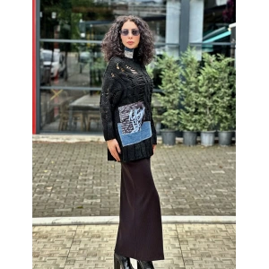 SİYAH KOT VE TAŞ DETAY TRİKO