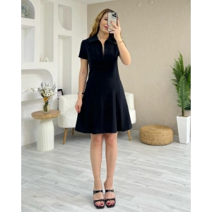 SİYAH POLO YAKA PİLELİ ELBİSE