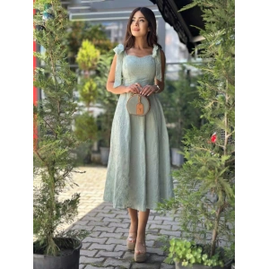 SU YEŞİLİ FİSTO MİDİ ELBİSE