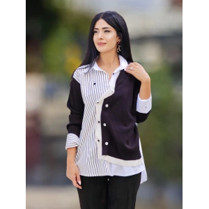 TRİKO DETAYLI SİYAH BEYAZ GÖMLEK