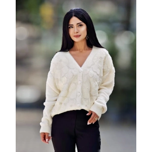 TÜLLÜ ÇİÇEK KABARTMALI BEYAZ HIRKA