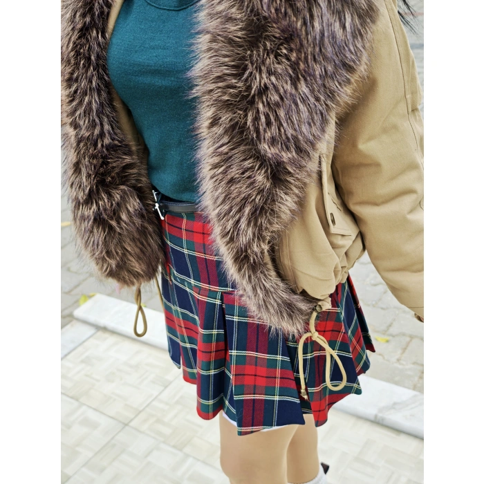 EKOSELİ KIRMIZILI PİLELİ ETEK