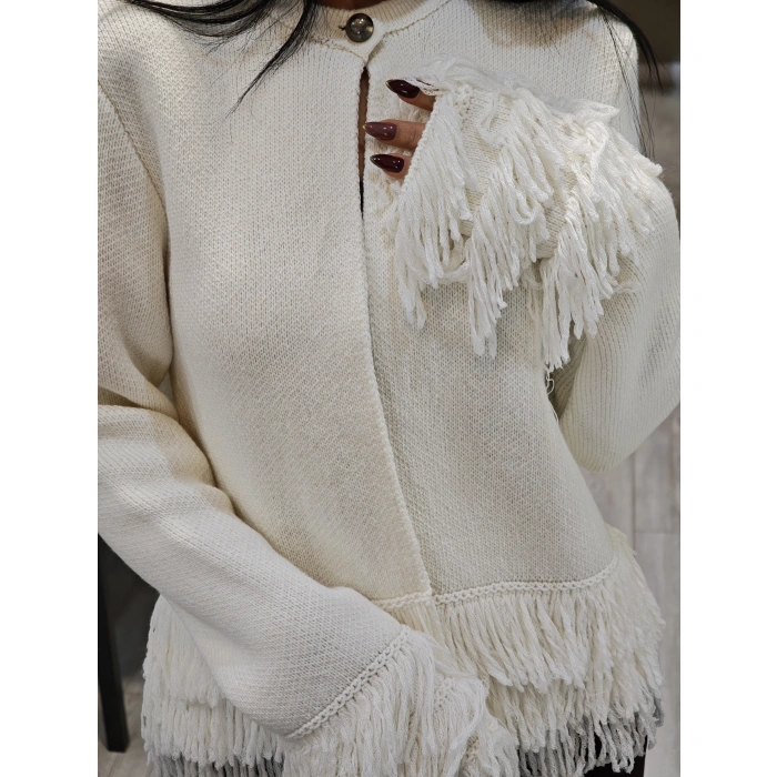 EKRU PÜSKÜL KOL DÜĞMELİ HIRKA