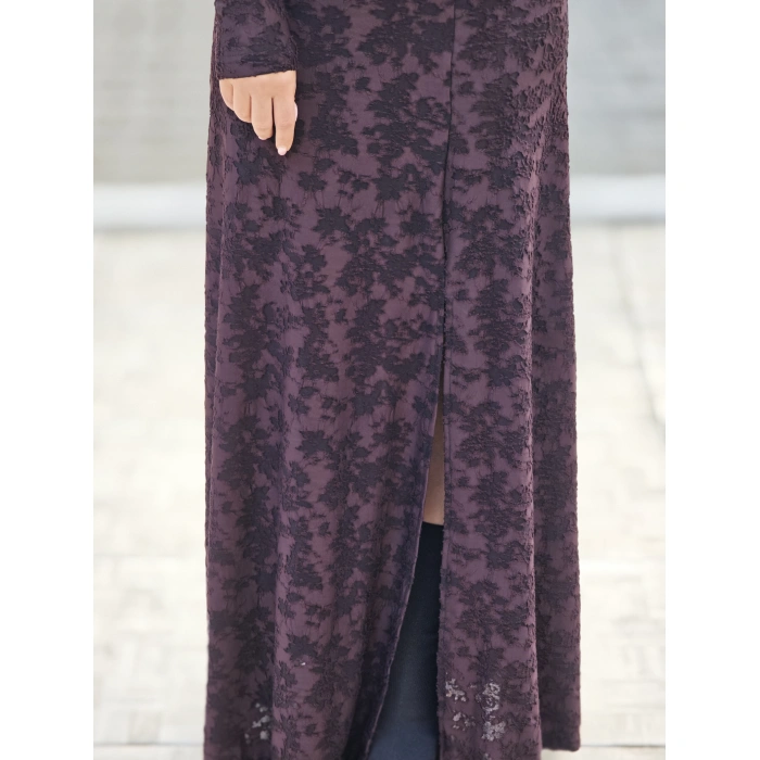 KAHVE GÜL BROŞ DETAYLI TÜL ELBİSE