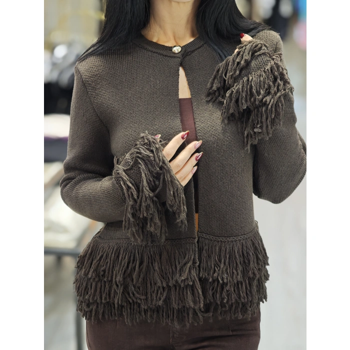 KAHVE PÜSKÜL KOL DÜĞMELİ HIRKA