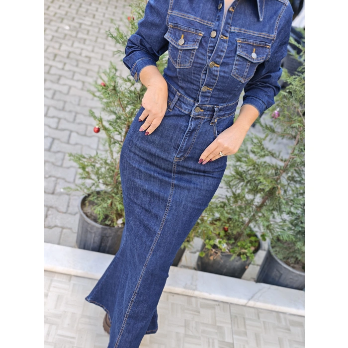 LİKRALI JEAN BALIK ELBİSE