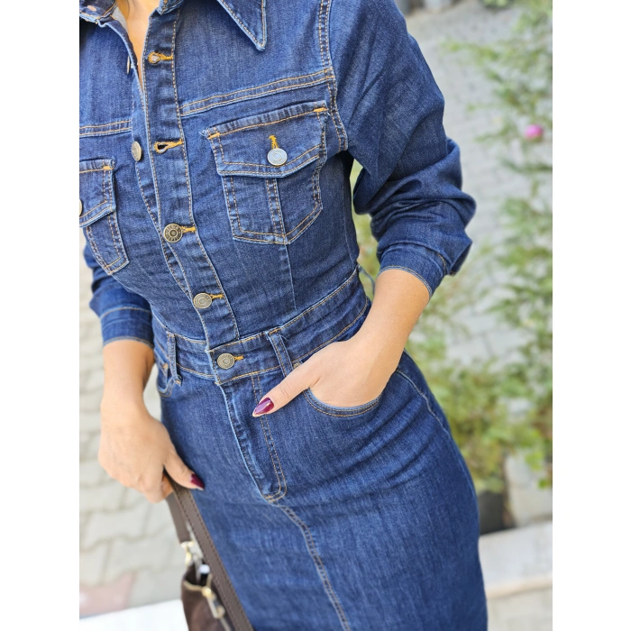 LİKRALI JEAN BALIK ELBİSE