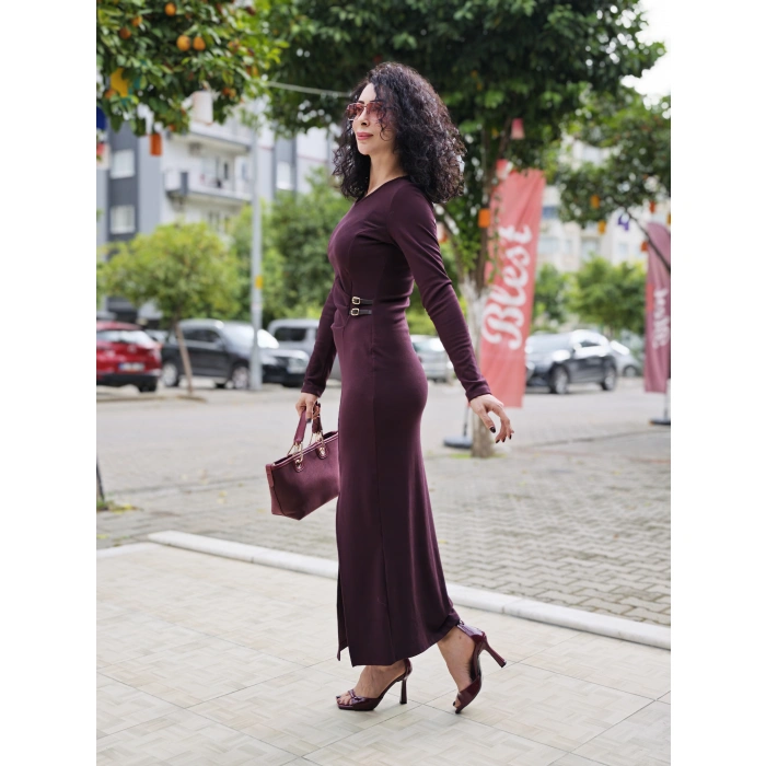 MÜRDÜM YAN DERİ TOKALI ELBİSE