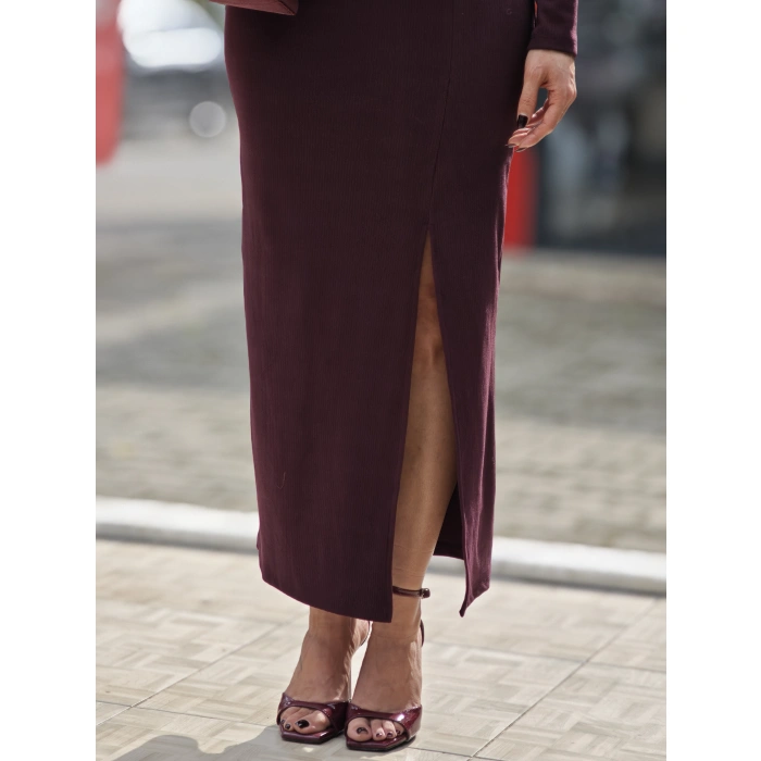 MÜRDÜM YAN DERİ TOKALI ELBİSE