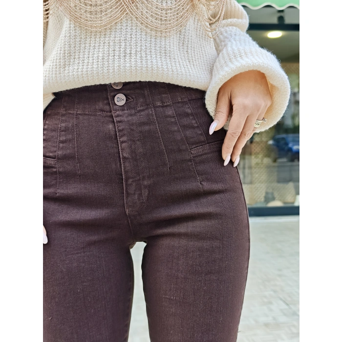 PENSLİ YÜKSEK BEL KAHVE PANTOLON