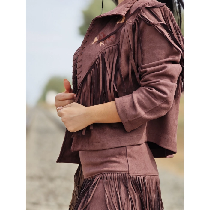 PÜSKÜLLÜ ACI KAHVE SÜET CEKET