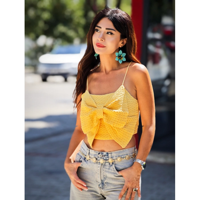 SARI FİYONKLU TRİKO CROP