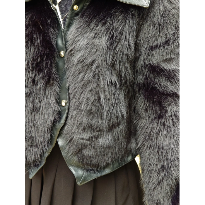 SİYAH DERİ DETAY KÜRK CEKET