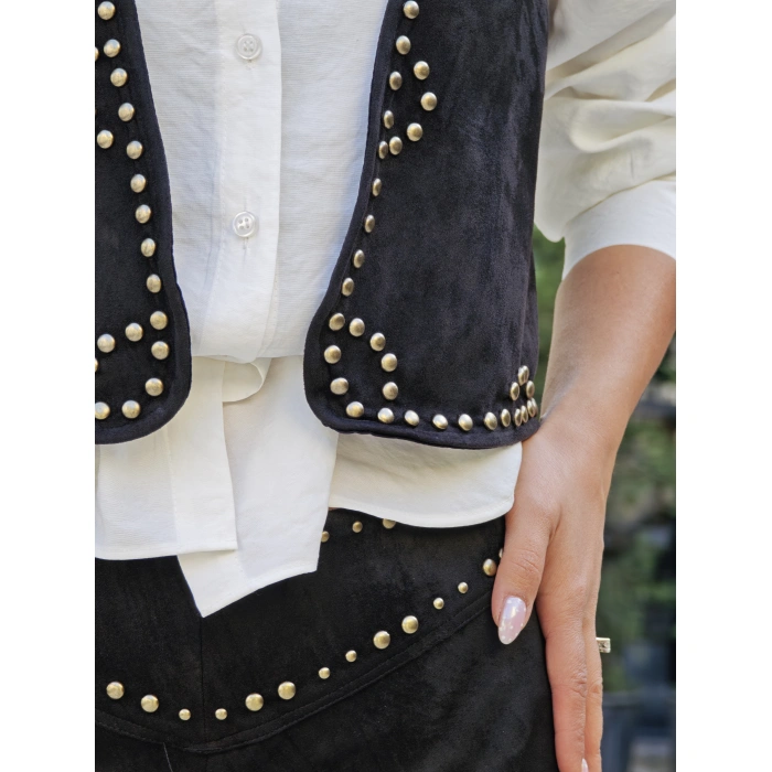 SİYAH SÜET ÇAKIMLI YELEK