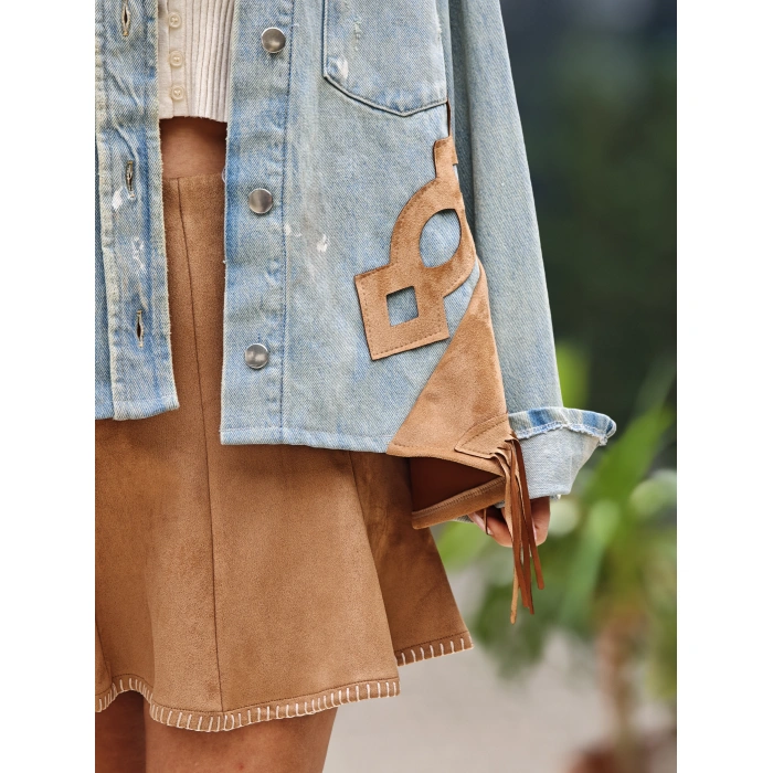 SÜET PÜSKÜL DETAYLI JEAN CEKET