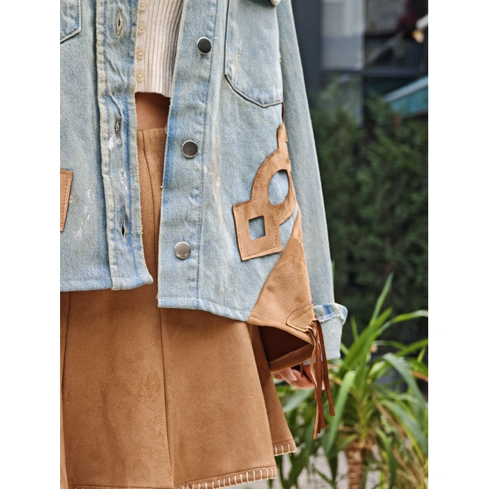 SÜET PÜSKÜL DETAYLI JEAN CEKET