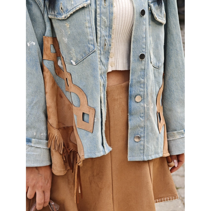 SÜET PÜSKÜL DETAYLI JEAN CEKET