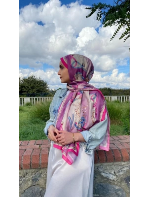 Zincir Desen Pamuk Soft Şal - Fuşya
