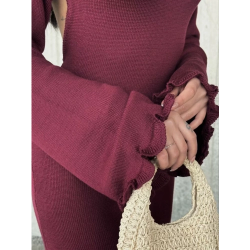 Acık Sırt Detaylı Maxi Uzun Boy Elbise- Bordo