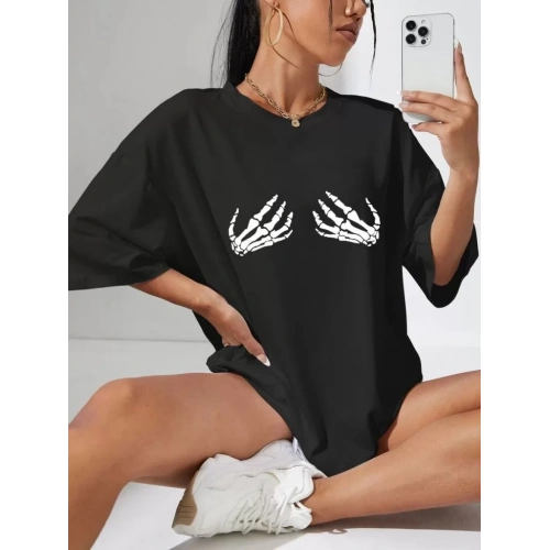 Baskılı Kadın T-shirt - Siyah